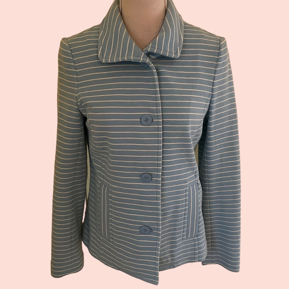 Talbots Light Blue with White Stripe Knit Jacket S